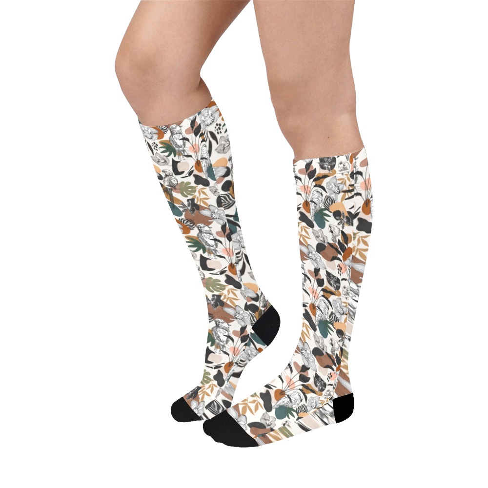 Abstract birds in the jungle 23F Over-The-Calf Socks