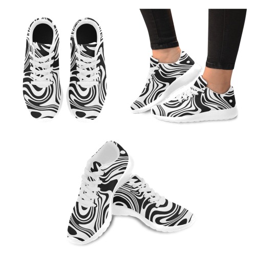 Black and White Marble Men’s Running Shoes (Model 020)