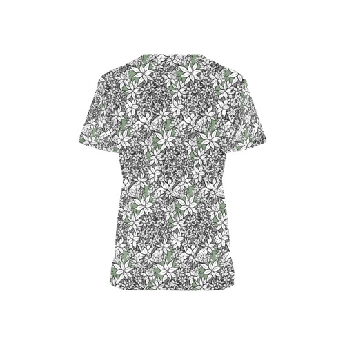 Petals in the Wind in Green All Over Print Scrub Top