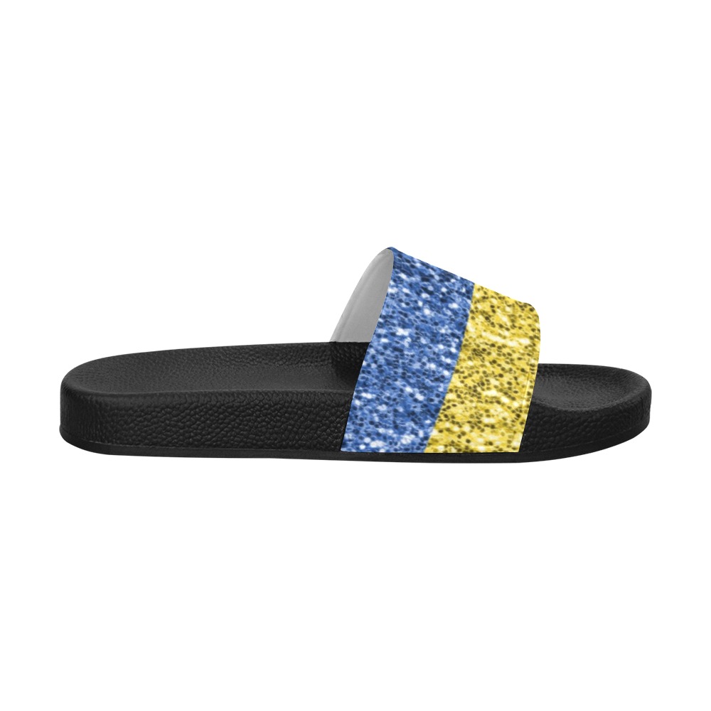 Blue yellow Ukraine flag glitter faux sparkles Women's Slide Sandals (Model 057)
