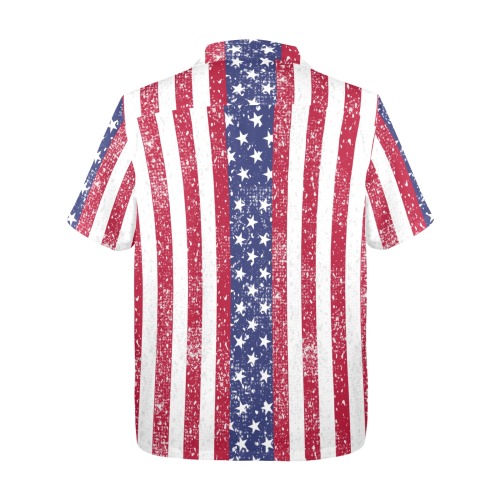American Flag Distressed Men's All Over Print Hawaiian Shirt (Model T58)