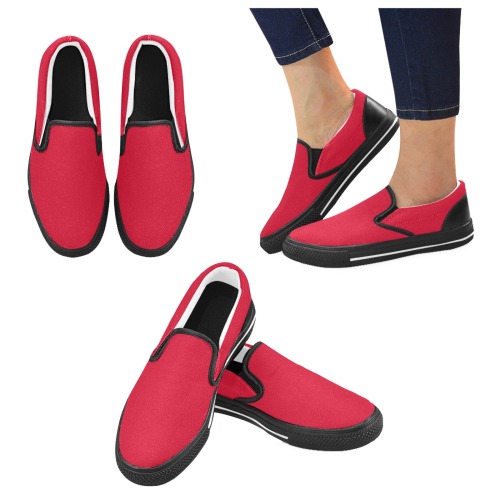 color Spanish red Men's Slip-on Canvas Shoes (Model 019)