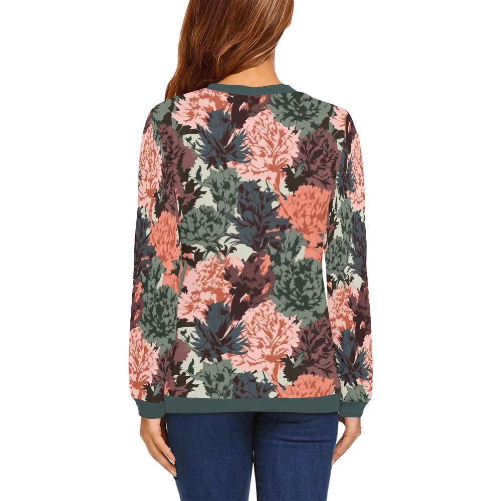 Modern botanical camouflage All Over Print Crewneck Sweatshirt for Women (Model H18)