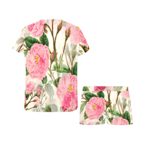 Vintage Pink Rose Garden Blossom Women's Short Pajama Set