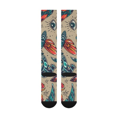 Vintage Colorful Tattoo Pattern Over-The-Calf Socks