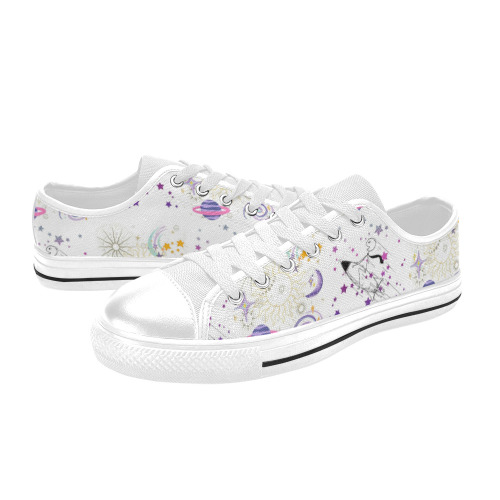 Time and Spaceman Patchwork Pattern Low Top Canvas Shoes for Kid (Model 018)