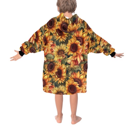 Kids Dark Sunflower Blanket Hoodie Blanket Hoodie for Kids