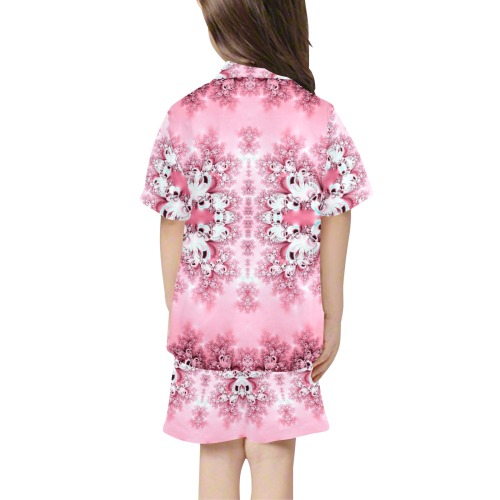 Pink Rose Garden Frost Fractal Little Girls' V-Neck Short Pajama Set