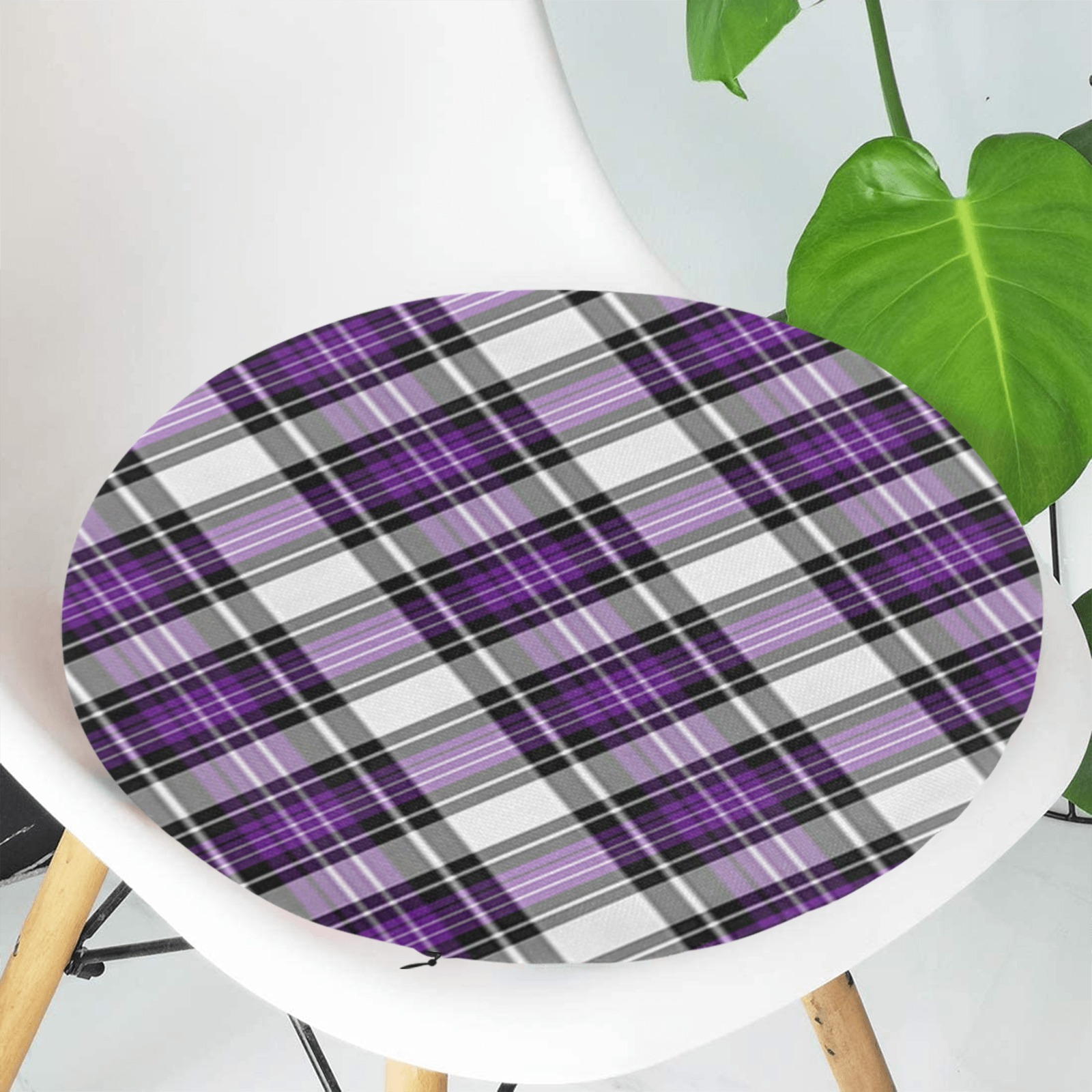 Purple Black Plaid Round Seat Cushion