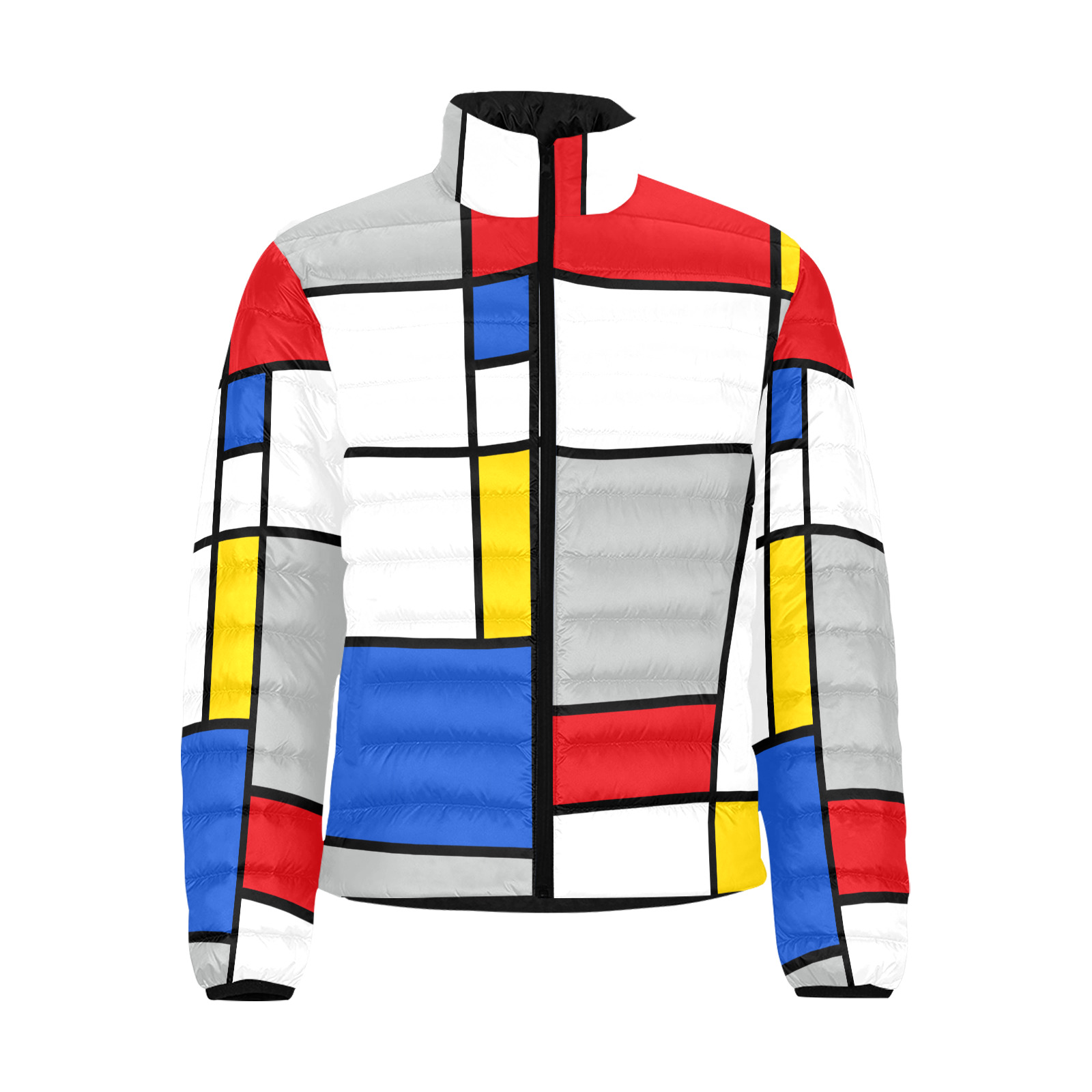 Geometric Retro Mondrian Style Color Composition Men's Stand Collar Padded Jacket (Model H41)