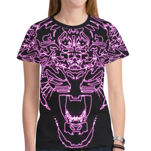 Neon Pink Tiger New All Over Print T-shirt for Women (Model T45)