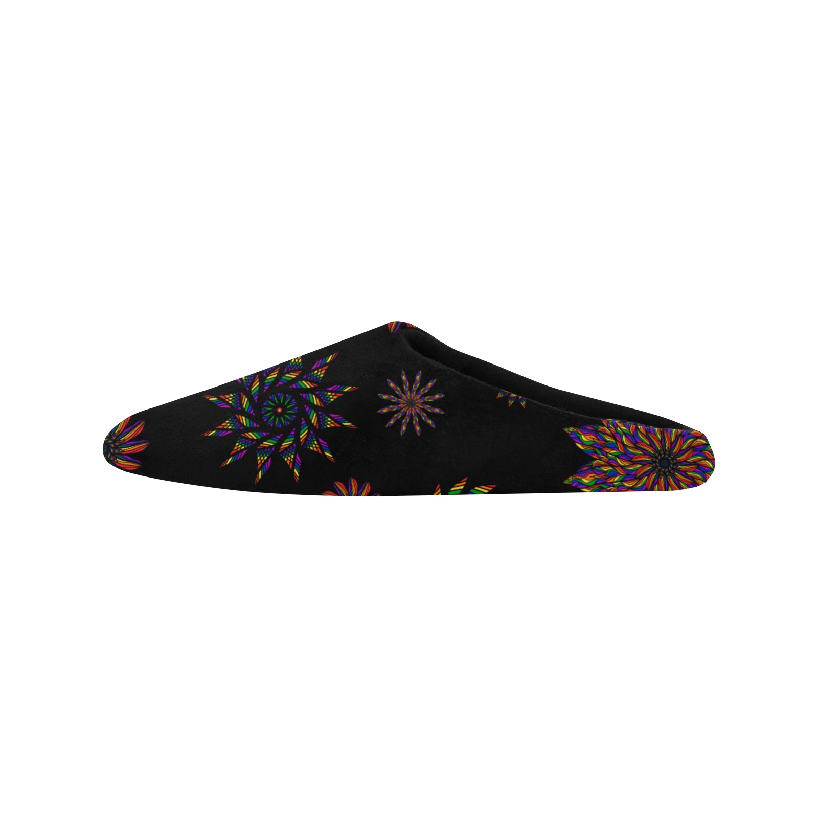 Ô Rainbow Feather Flower Mandala Women's Non-Slip Cotton Slippers (Model 0602)