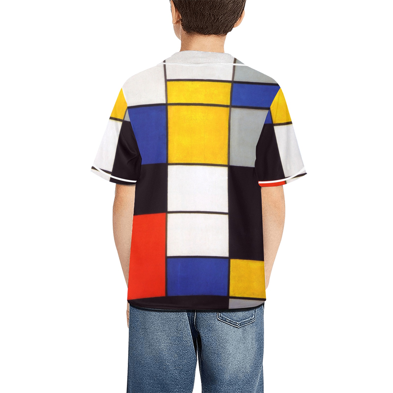 Composition A by Piet Mondrian All Over Print Baseball Jersey for Kids (Model T50)