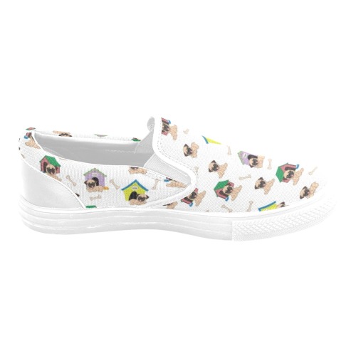 Pugs and Dog Houses Women's Unusual Slip-on Canvas Shoes (Model 019)