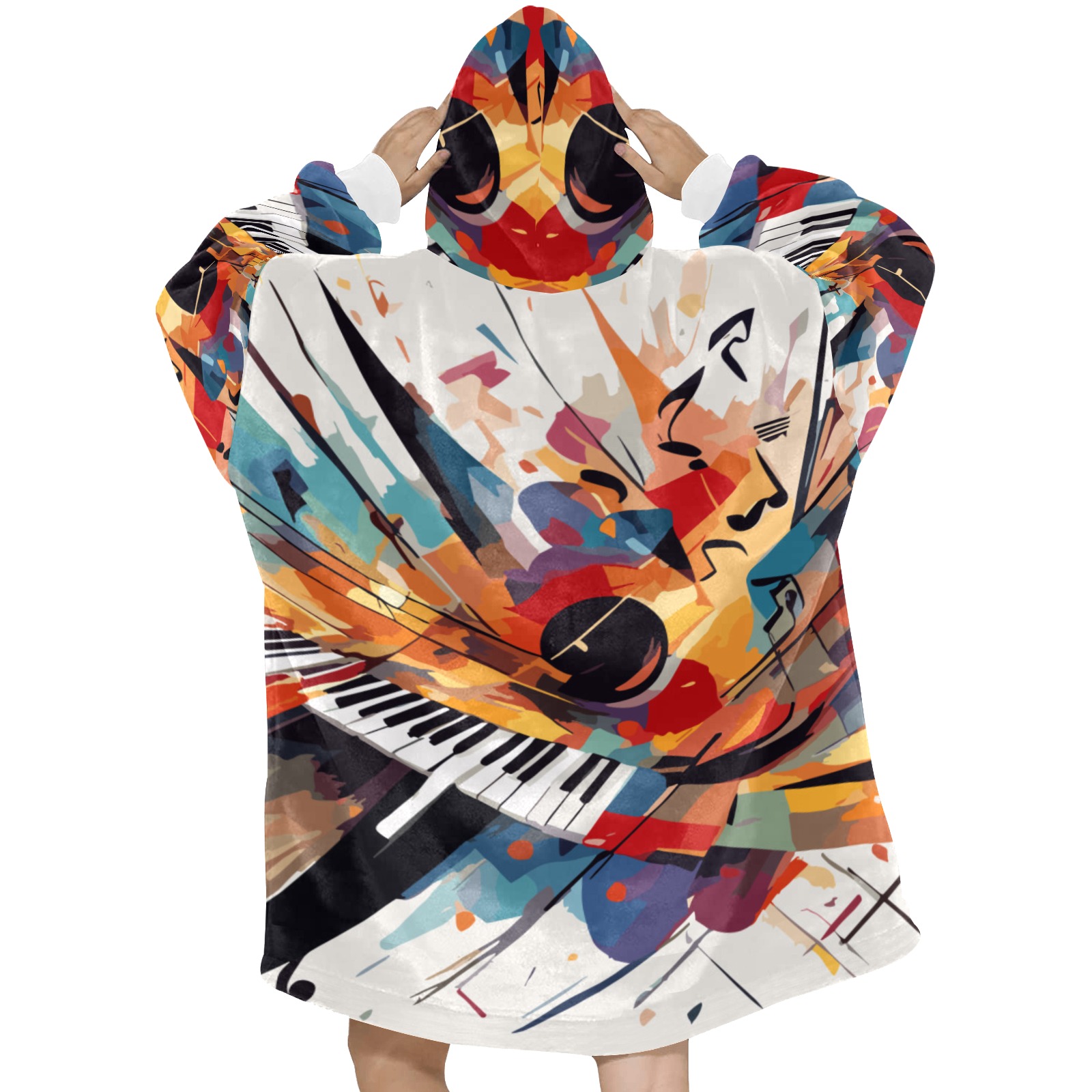 Piano jazz. Cool colorful abstract art on beige Blanket Hoodie for Women