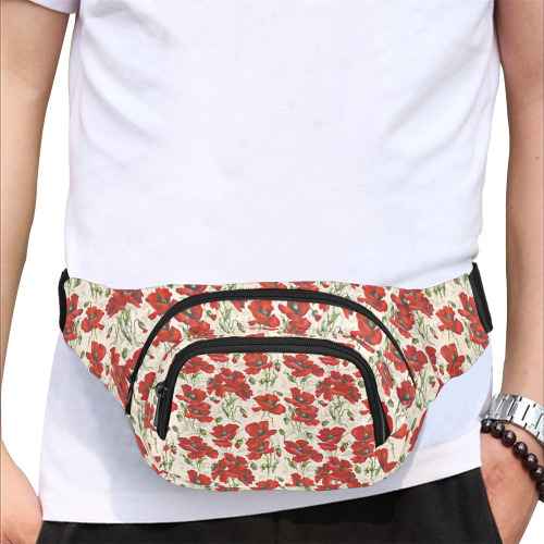 Red Poppy Flowers Vintage Floral Pattern Fanny Pack/Small (Model 1677)