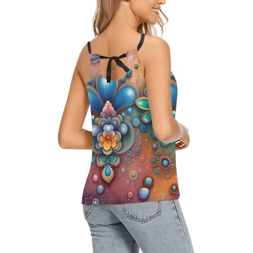 Fractal Flowers Loose Fit Halter Neck Top (Model T68)