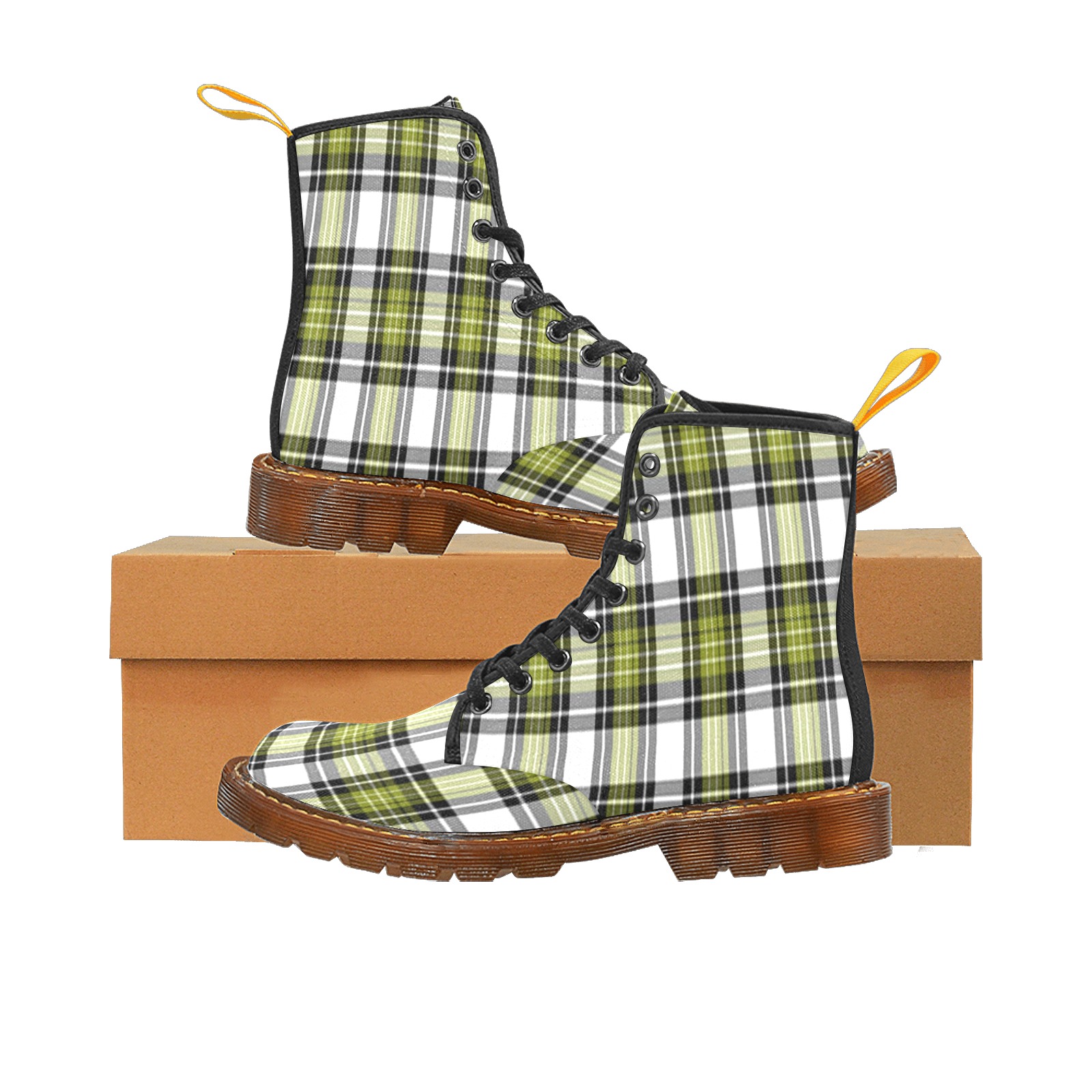 Olive Green Black Plaid Martin Boots For Women Model 1203H