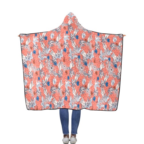 Asian pattern 70 Flannel Hooded Blanket 56''x80''