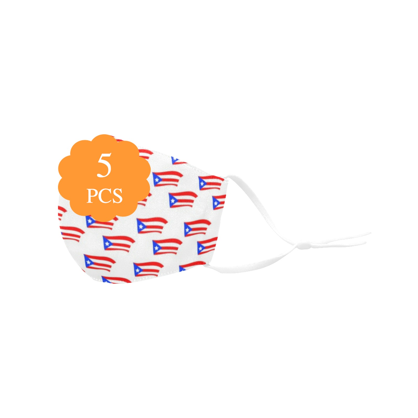 Puerto Rican Flags White 3D Mouth Mask with Drawstring (Pack of 5 & 10 Filters Included) (Model M04)