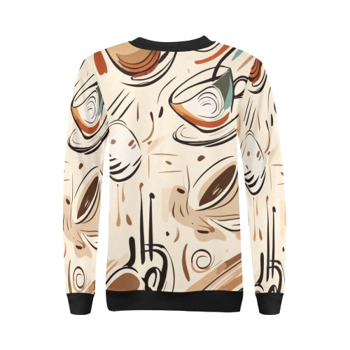 Coffee cups on a table stylish trendy art on beige All Over Print Crewneck Sweatshirt for Women (Model H18)