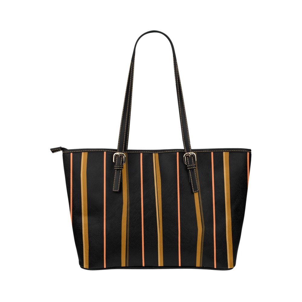 Midecentury Orange Retro Stripes Leather Tote Bag/Large (Model 1651)