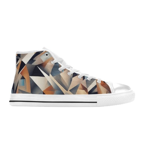 Geometric triangular shapes of beige, blue colors Women's Classic High Top Canvas Shoes (Model 017)