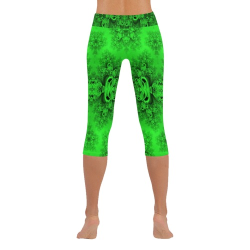 New Spring Forest Growth Frost Fractal Women's Low Rise Capri Leggings (Invisible Stitch) (Model L08)