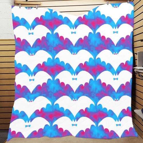 White Bats And Bows Blue Pink Quilt 70"x80"