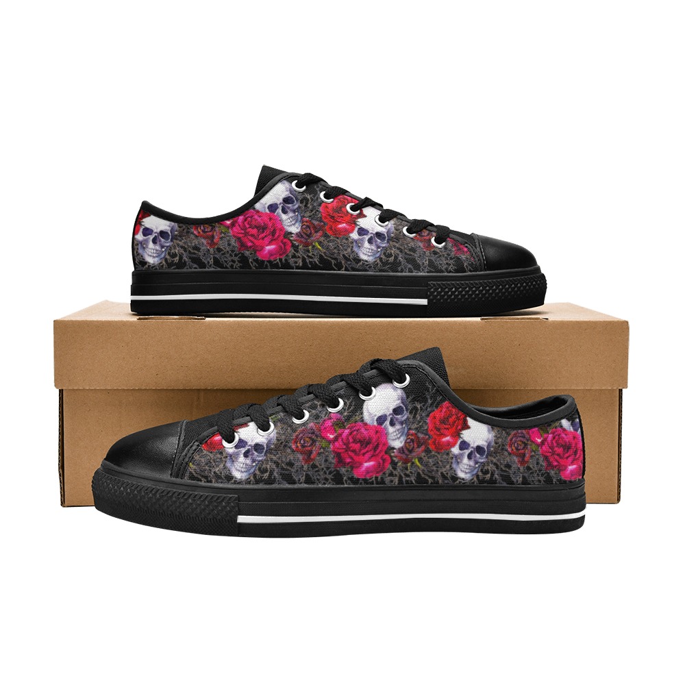 Skulls and Flowers Women's Classic Canvas Shoes (Model 018)