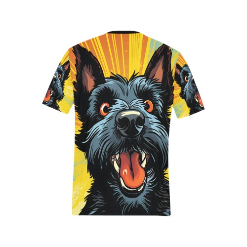 Scottish Terrier Pop Art Men's All Over Print T-Shirt (Solid Color Neck) (Model T63)