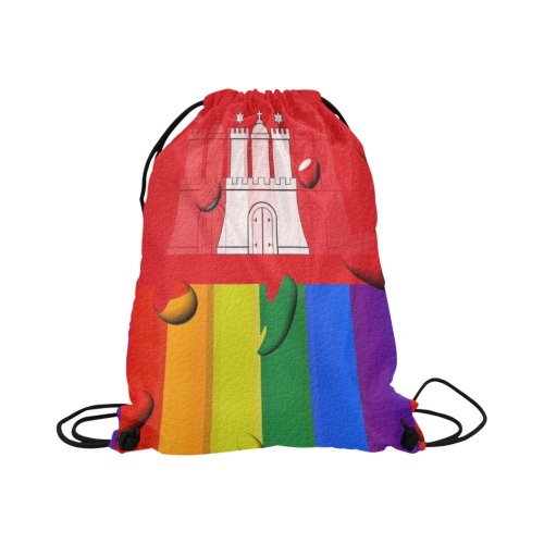 Hamburg Pride Flag Pop Art by Nico Bielow Large Drawstring Bag Model 1604 (Twin Sides)  16.5"(W) * 19.3"(H)