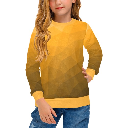 Orange gradient geometric mesh pattern Girls' All Over Print Crew Neck Sweater (Model H49)