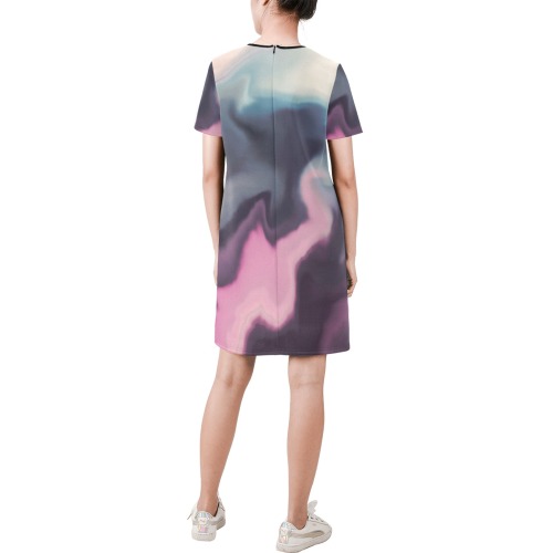 Abstract liquid waves U Short-Sleeve Round Neck A-Line Dress (Model D47)