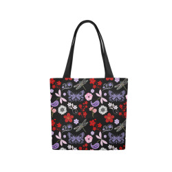 Black, Red, Pink, Purple, Dragonflies, Butterfly and Flowers Design Canvas Tote Bag (Model 1657)