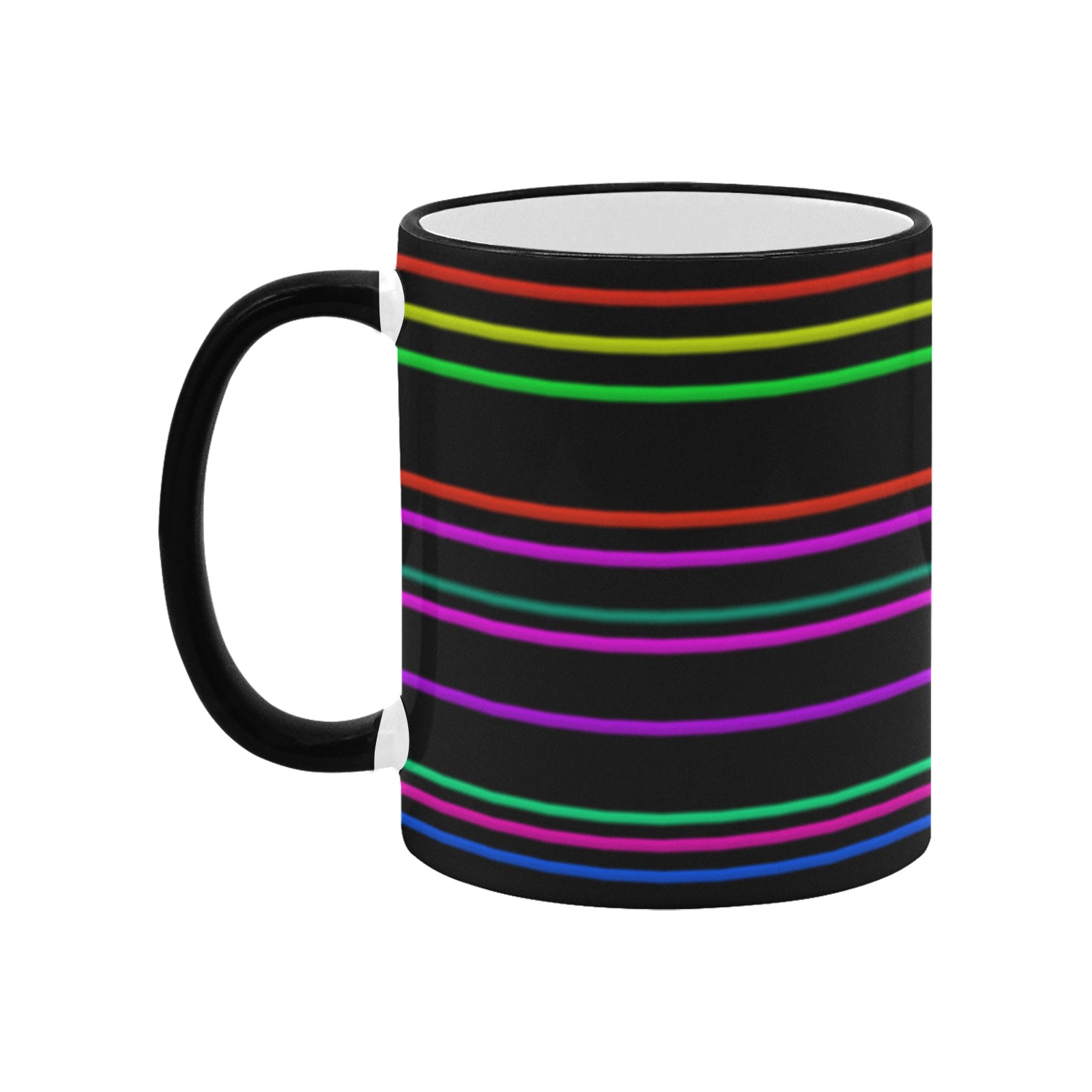 Neon Pinstripes on Black Custom Edge Color Mug (11oz)