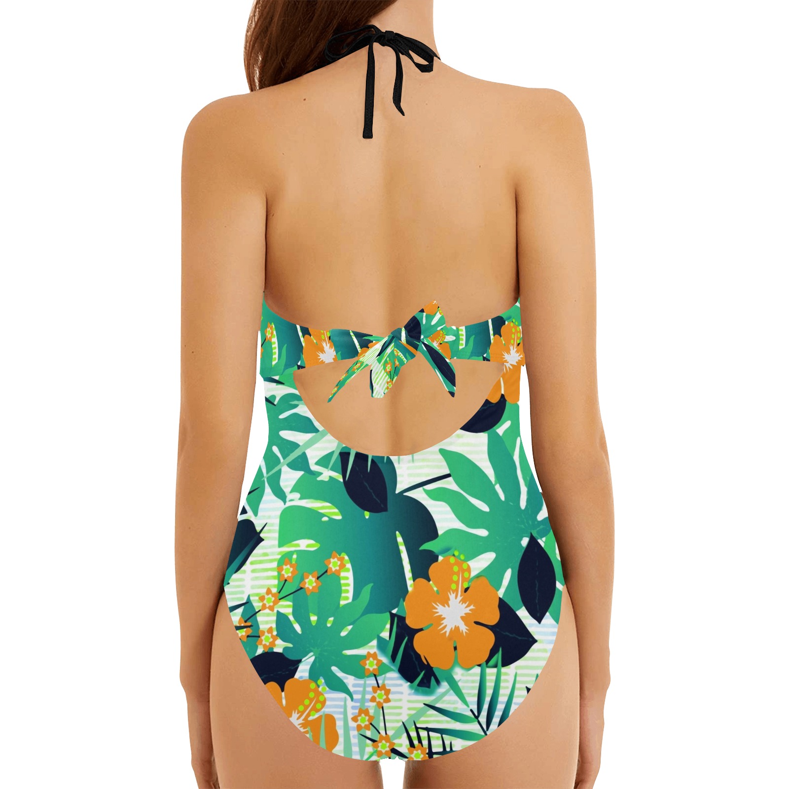 GROOVY FUNK THING FLORAL Backless Hollow Out Bow Tie Swimsuit (Model S17)