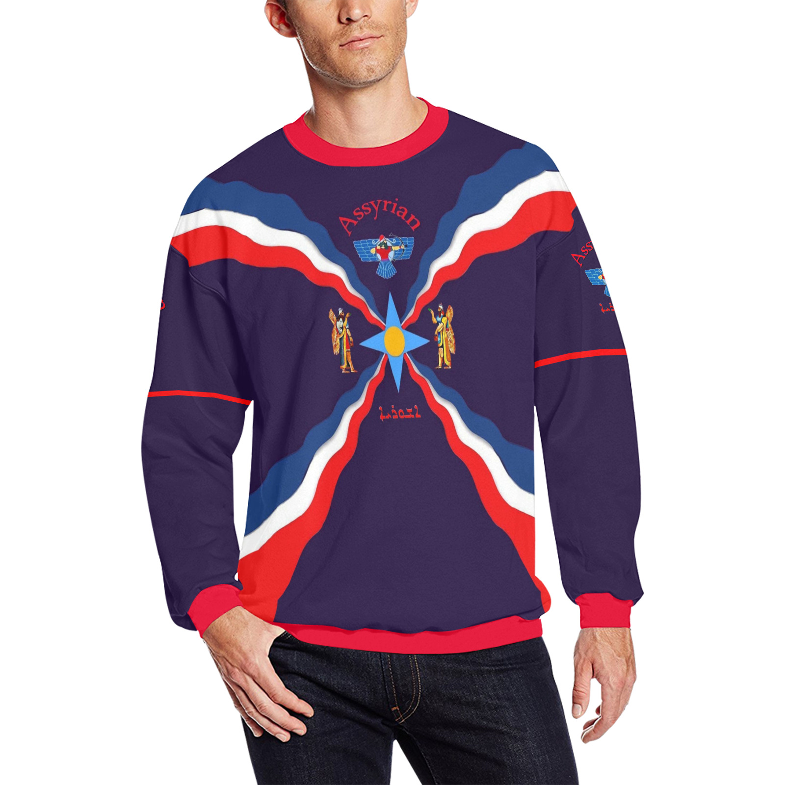 Assyrian Flag All Over Print Crewneck Sweatshirt for Men (Model H18)