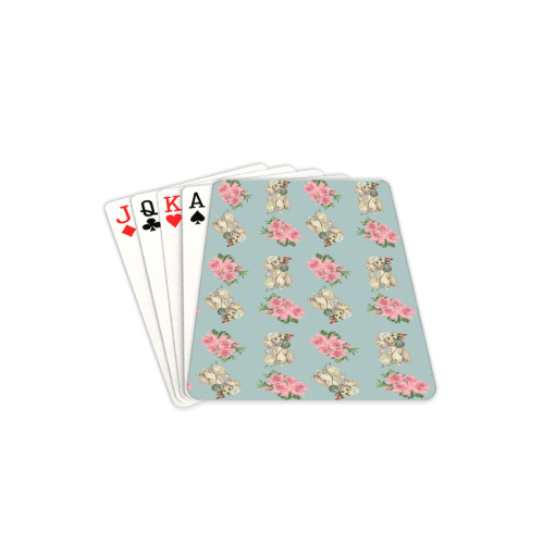 retro dog floral pattern blue Playing Cards 2.5"x3.5"