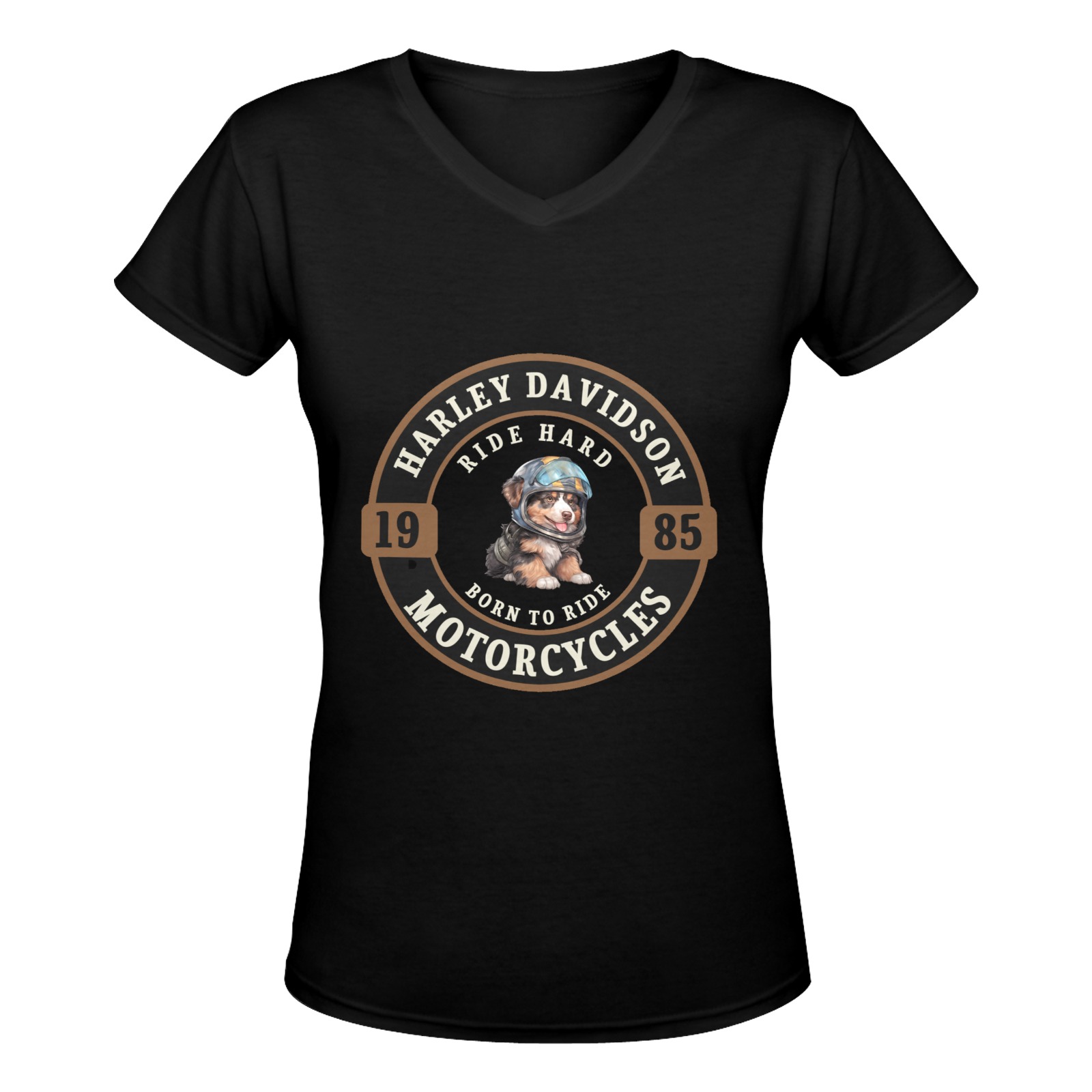 Harley Davidson Australian Shepherd Biker Women's Deep V-neck T-shirt (Model T19)