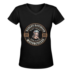 Harley Davidson Australian Shepherd Biker Women's Deep V-neck T-shirt (Model T19)
