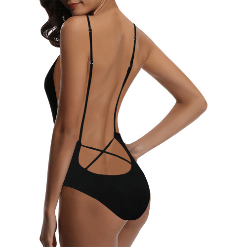 BLACK Sexy Lacing Backless One-Piece Swimsuit (Model S10)