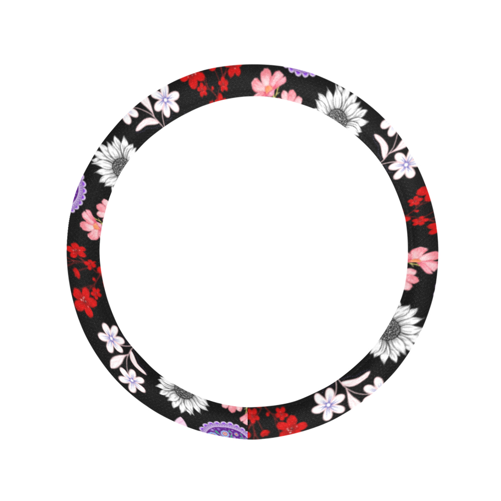 Black, Red, Pink, Purple, Dragonflies, Butterfly and Flowers Design Steering Wheel Cover with Anti-Slip Insert