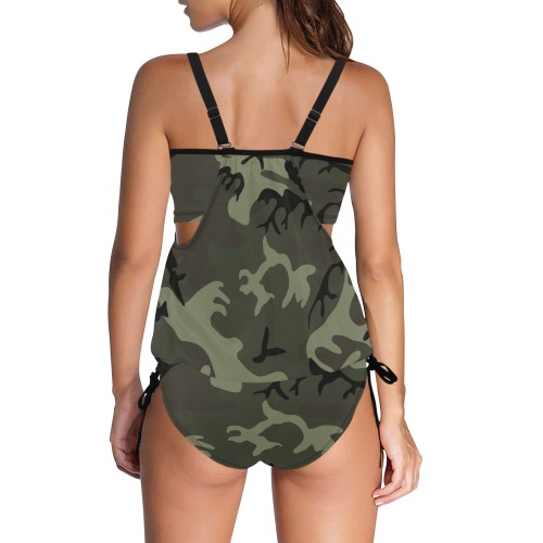 Camo Green Cover Belly Tankini Swimsuit (Model S25)