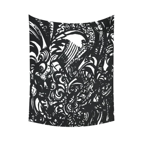 Black and White Abstract Graffiti Cotton Linen Wall Tapestry 60"x 80"