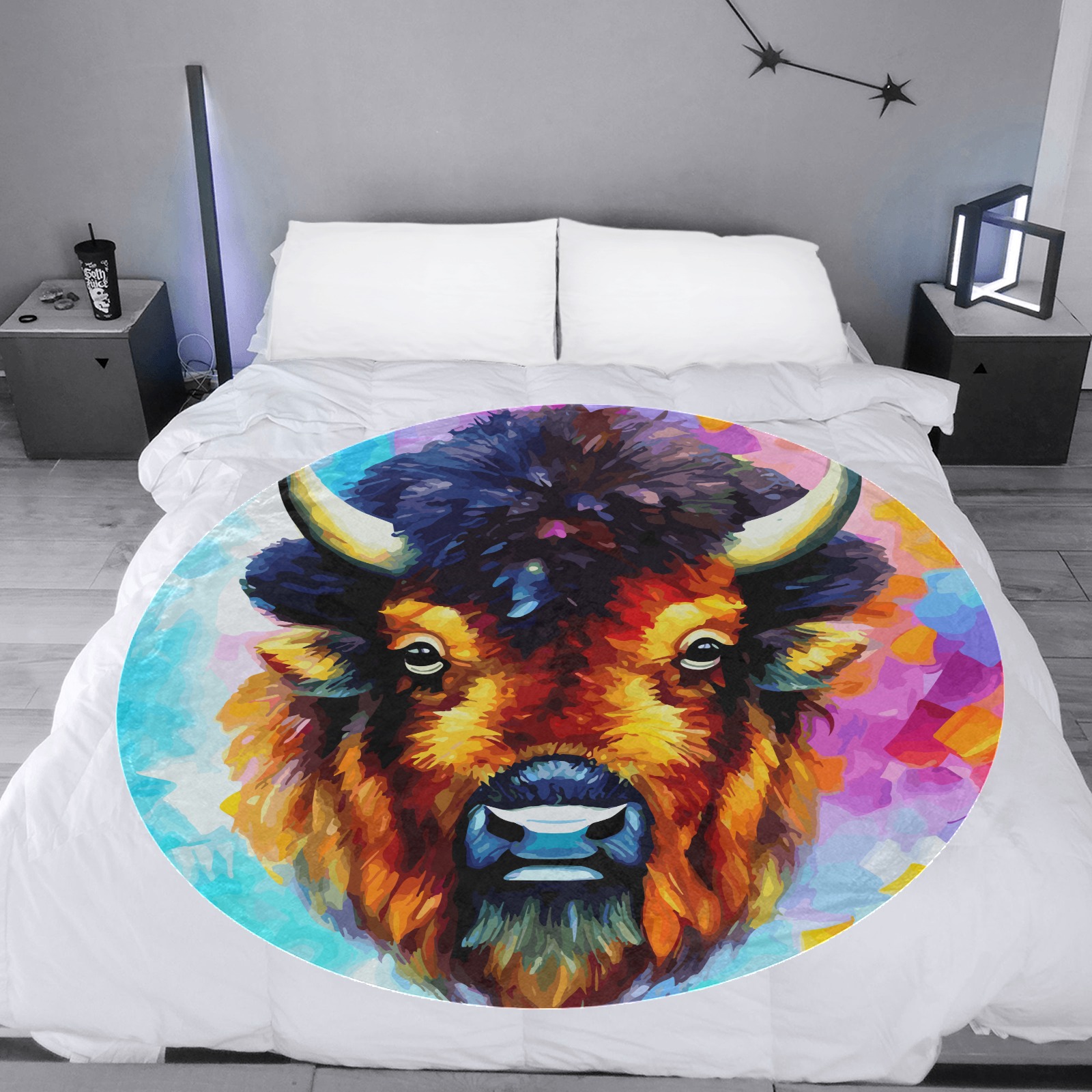 Bison Funny Colorful Animal Art Circular Ultra-Soft Micro Fleece