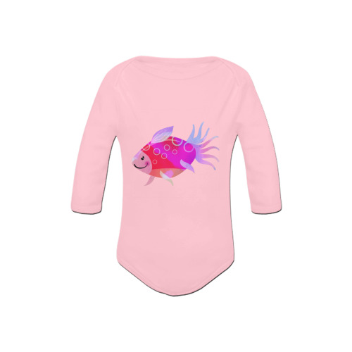 Pink Aquarium Fancy Fish Cartoon Baby Powder Organic Long Sleeve One Piece (Model T27)