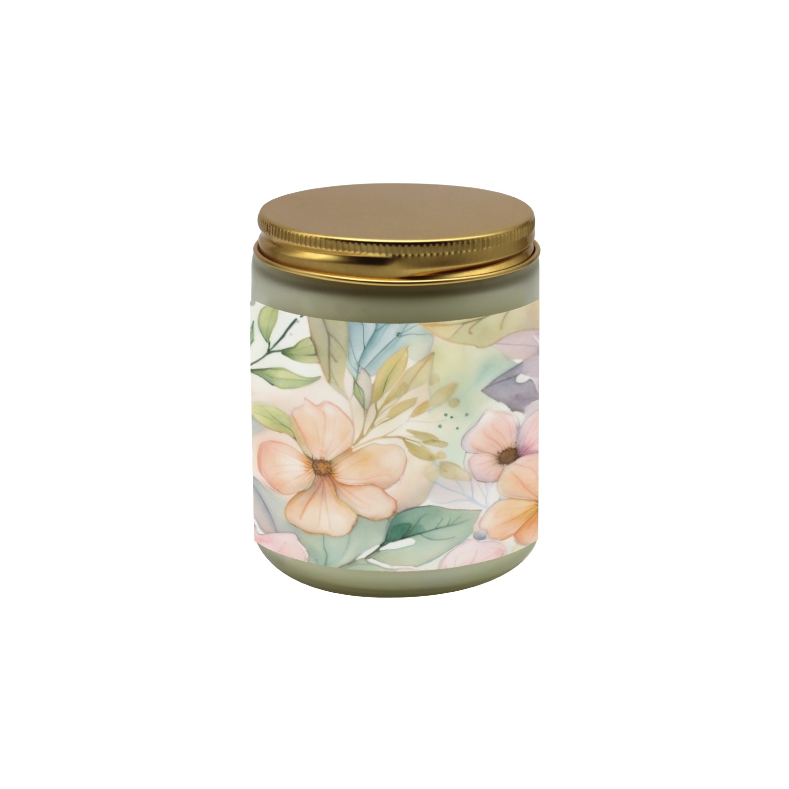 Watercolor Floral 1 Frosted Glass Candle Cup - Large Size (Lavender&Lemon)
