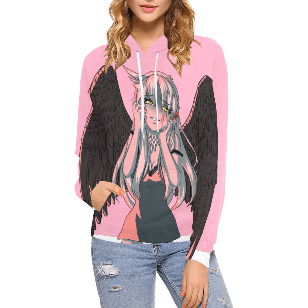 Womens Raptor Chan Pink Love Poly Hoodie White Accents All Over Print Hoodie for Women (USA Size) (Model H13)