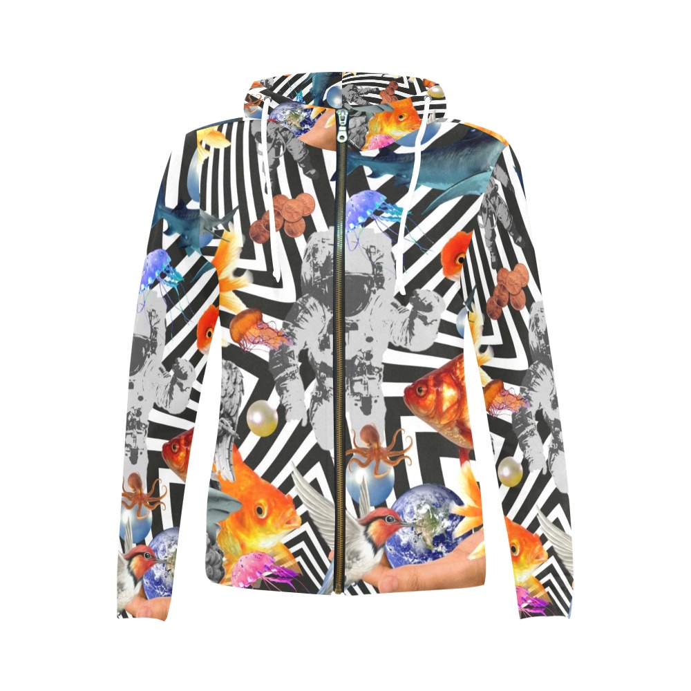POINT OF ENTRY 2 All Over Print Full Zip Hoodie for Women (Model H14)